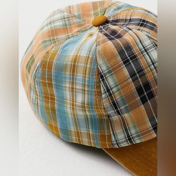 112. NWOT Free People Crossroads Mixed Plaid Baseball Hat - Picture 2 of 4